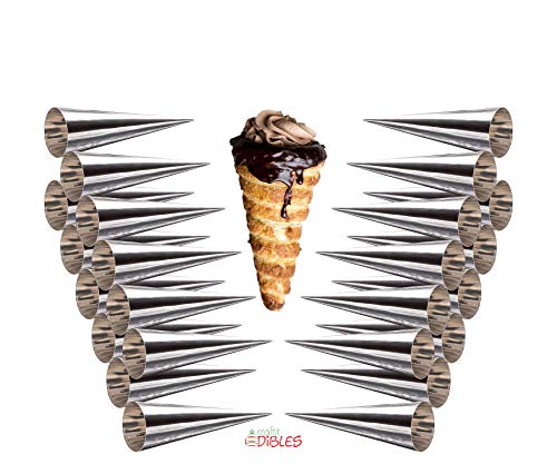Cream Horn Moulds by CiE Set of 24 Stainless Steel Baking Forms. Free Standing Pastry Cone Mould/Shaper.
