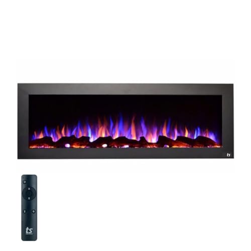 Touchstone Sideline Indoor/Outdoor Decorative Electric Fireplace -No Heat -GFI Plug for Outdoor Use -50" Wide -in Wall Recessed or Wall Mount -Realistic 3 Color Flame -Log & Crystal -Model 80017
