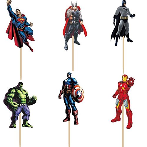Bling Story Pack of 24 The Avengers and Superheros Cupcake Topper Picks Boy Children Party Decoration Kid's Birthday Party Decoration Supplies
