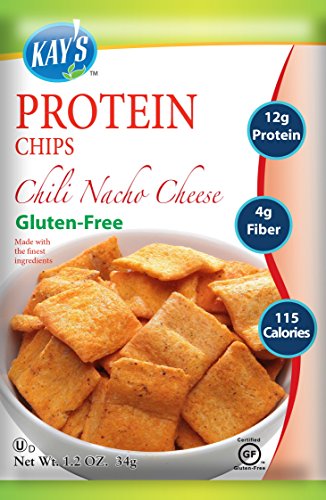 Kay's Naturals Protein Chips, Chili Nacho Cheese, Gluten-Free, Low Fat, Diabetes Friendly All Natural Flavorings, 1.2 Ounce (Pack of 60), White &LT Brown, (225v-6/6-3s)