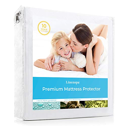 Book Cover LINENSPA Premium Smooth Fabric Mattress Protector-100% Waterproof-Hypoallergenic-Vinyl Free Protector, Twin XL, White