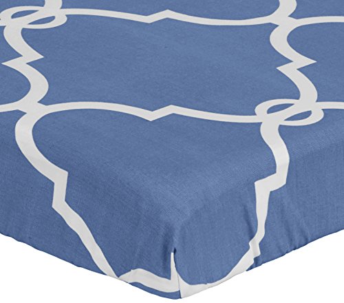 Book Cover Pinzon 300 Thread Count Cotton Percale Fitted Mini Crib Sheet Baby Bedding, Lattice Bijou Blue