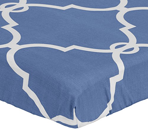 Pinzon 300 Thread Count Cotton Percale Fitted Mini Crib Sheet Baby Bedding, Lattice Bijou Blue