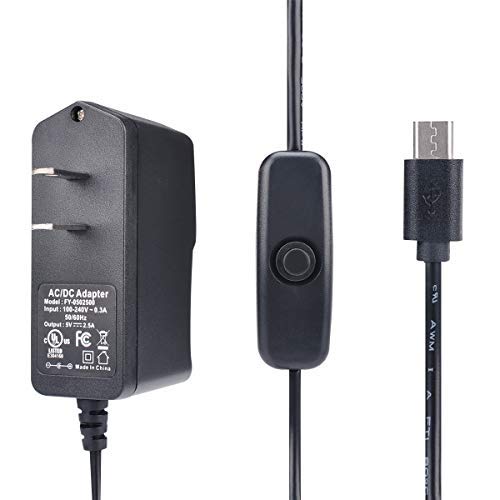 Book Cover Enokay Power Supply for Raspberry Pi 2 3 b b+ 5V 2.5A Micro USB Charger Adapter with On Off Switch (UL Listed)