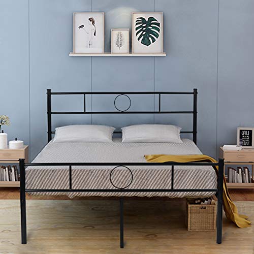 Book Cover GreenForest Full Size Bed Frame Platform with Headboard and Stable Metal Slats Mattress Base Boxspring Replacement, Black