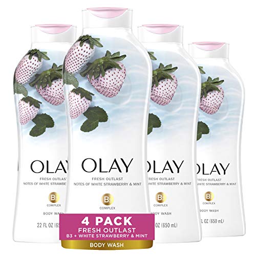 Book Cover Olay Fresh Outlast Cooling White Strawberry & Mint Body Wash, 22 oz, (4 Count)