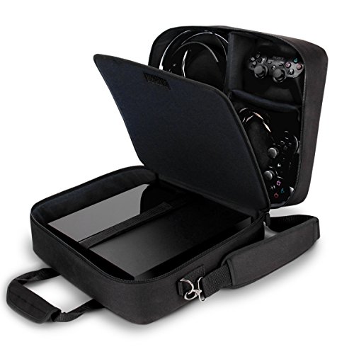 USA Gear PS4 Travel Case - Travel Bag Compatible with Playstation 4 Slim, Playstation Pro and PS3 - Carrying Case with Customizable Interior for PS4 Games, Controller, Headset & Accessories (Black)