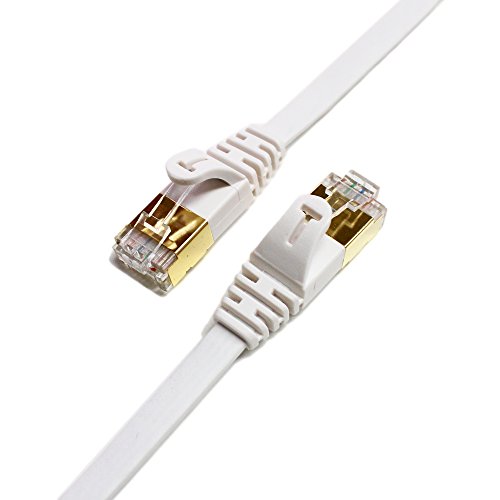 Tera Grand - 100FT - CAT7 10 Gigabit Ethernet Ultra Flat Patch Cable for Modem Router LAN Network, Gold Plated Shielded RJ45 Connectors, Faster Than CAT6a CAT6 CAT5e, White