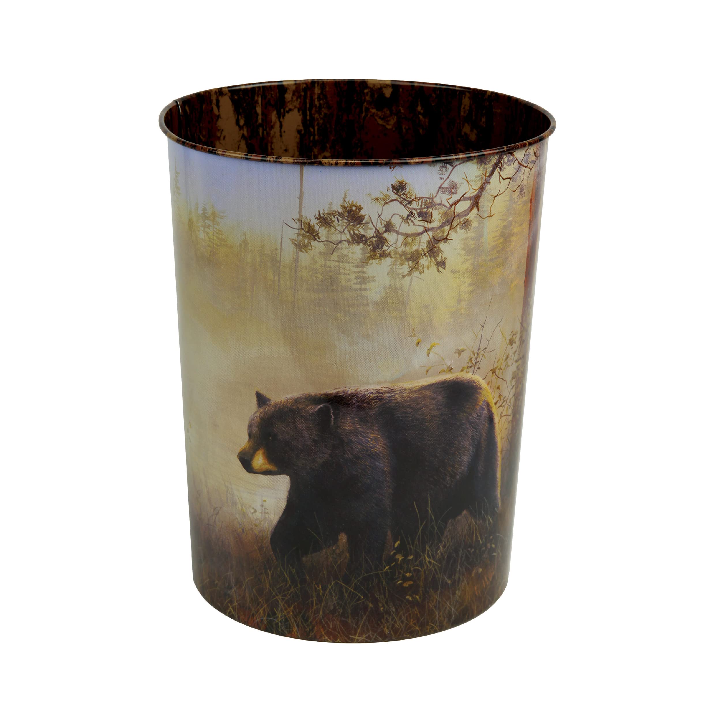 Book Cover Rivers Edge Products Metal Waste Basket, 10.5-Inch Small Trash Can, Novelty Garbage Can for Office, Kitchen, Bathroom, or Bedroom, Nature and Wildlife Home Decor, Jim Hansel Bear