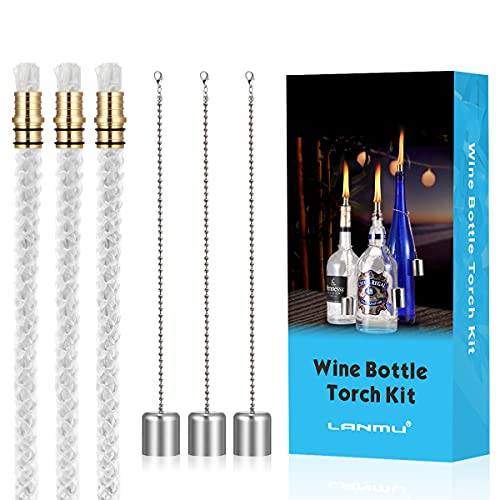 Book Cover LANMU Wine Bottle Torch Wicks, Outdoor Patio Backyard Torches Lights, Oil Lamps Replacement Wick Hardware Kit, DIY Homemade Torch Decor (3 Pack)