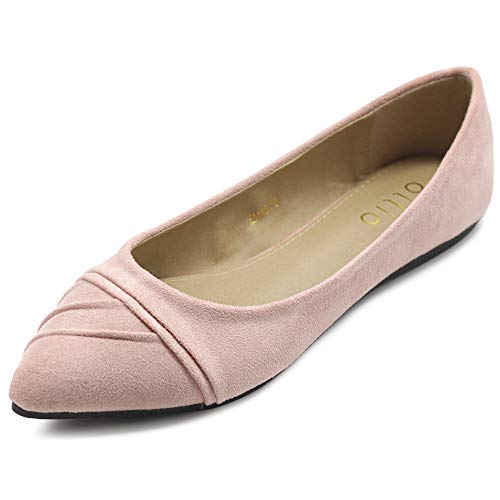 Ollio Women's Shoe Ballet Dress Faux Suede Pleated Pointed Toe Flat