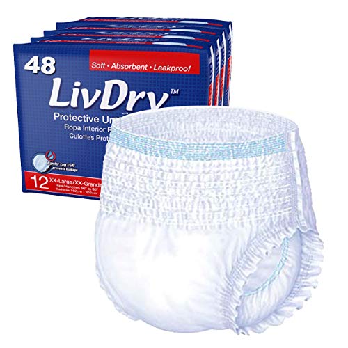 Book Cover LivDry Adult XXL Incontinence Underwear, Extra Comfort Absorbency, Leak Protection, XX-Large, 48-Pack