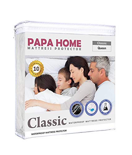 Book Cover PapaHome Hypoallergenic Knitted Polyester Mattress Protector - Lab Tested Waterproof - Fitted Cover - Vinyl Free - 4 Available (Twin, White)