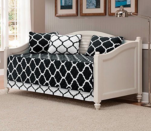 Book Cover Mk Collection 5pc Modern Elegant Bedspread DayBed Cover Set Black/White Geometric Contemporary Pattern Quilted New