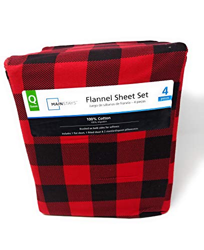 Book Cover Mainstays Flannel Sheet Set Queen, Red Plaid