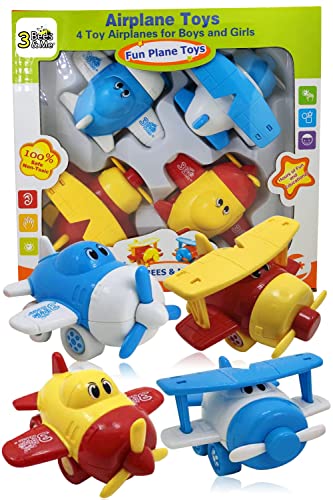 Book Cover 3 Bees & Me Airplane Toys - Set of 4 Toy Airplanes for Boys and Girls - Fun Toys for Toddlers & Kids - Colors May Vary