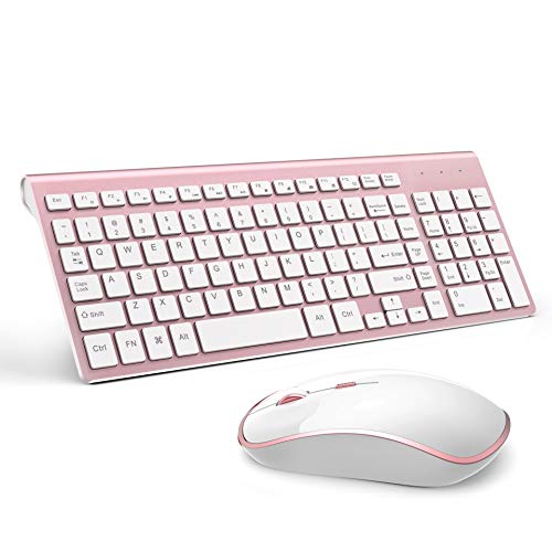 Book Cover Wireless Keyboard Mouse, JOYACCESS 2.4G Compact and Full Size Wirelss Keyboard and Mouse for PC, Laptop,Tablet,Computer Windows-Rose Gold