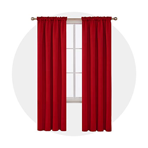 Book Cover Deconovo Red Blackout Curtains Rod Pocket Drapes Window Curtains for Bedroom True Red 42W x 84L Inch 2 Panels
