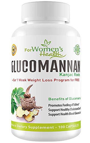 Glucomannan Capsules from Konjac Root Powder - Safe & Natural Way To Reduce Appetite & Cravings - Our Glucomannan Weight Loss Program Free - Fiber Supplement - 100 Pills Of 700 mgs - 2000 mg/serving