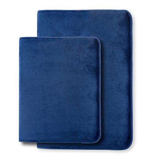 Clara Clark 2-Pack Bath Mat Set - Large and Small Bathroom Rug Set, Absorbent Memory Foam Bath Rugs, Non-Slip, Thick, Cozy Velvet Microfiber Bathrug, Plush Shower, Toilet Bathmats Carpet, Royal Blue