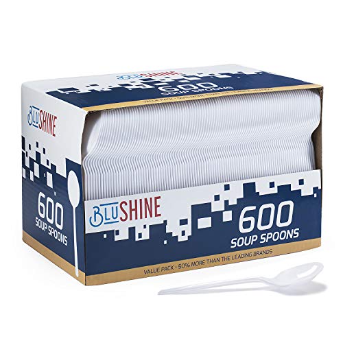 [600 Pack] White Disposable Plastic Soup Spoons - Practical Cutlery for Parties, Lunches, Picnics, and Long Trips - Great for Meals, Desserts, or Appetizers