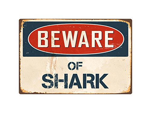 Book Cover StickerPirate Beware of Shark 8â€ x 12â€ Vintage Aluminum Retro Metal Sign VS380