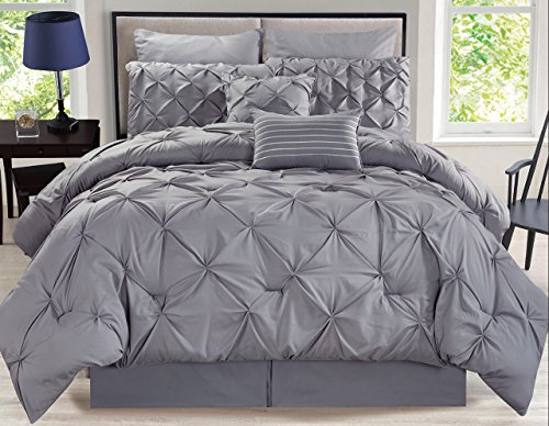 Book Cover 8 Piece Rochelle Pinched Pleat Gray Comforter Set Cal King