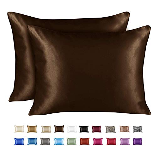 Book Cover ShopBedding Luxury Satin Pillowcase for Hair - Standard Satin Pillowcase with Zipper, Brown (Pillowcase Set of 2) - Blissford