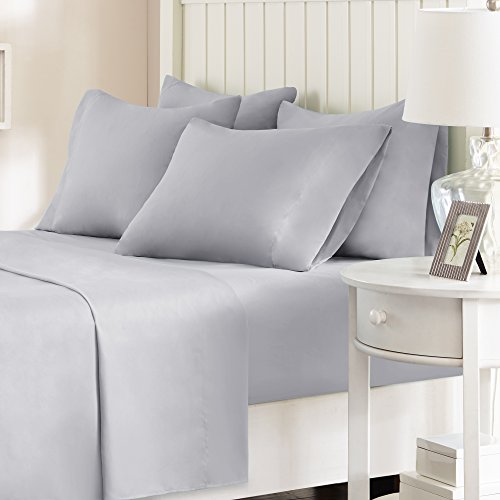 Book Cover Comfort Spaces CS20-0121 Ultra Soft Hypoallergenic Microfiber 6 Piece Set, Wrinkle Fade Resistant Sheets with Pillow Cases Bedding, Queen, Light Gray
