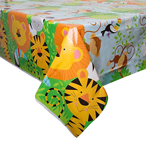 Unique Party 52083 - Animal Jungle Party Plastic Tablecloth, 7ft x 4.5ft