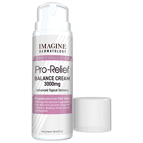 Imagine Dermatology Bio-Identical Progesterone Cream, 50% More - 3000mg, 150 Pump Doses, Micronized USP from Wild Yam Pro-Relief Cream, Paraben-Free, Soy Free, for Female Mid-Life Balance, USA Made