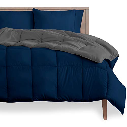 Book Cover Bare Home Reversible Comforter - Queen Size - Goose Down Alternative - Ultra-Soft - Premium 1800 Series - Hypoallergenic - All Season Breathable Warmth (Queen, Dark Blue/Grey)