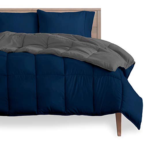 Bare Home Queen Comforter - Reversible Colors - Goose Down Alternative - Ultra-Soft - Premium 1800 Series - All Season Warmth - Bedding Comforter (Queen, Dark Blue/Grey)