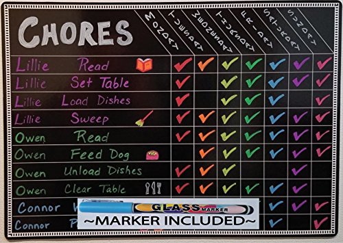 Chore Board | 12x17 Magnetic Dry Erase Chore Chart Reward Chart for Kids and Adults with Vibrant Liquid Chalk Marker | Chore Chart for Kids Multiple Kids