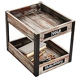 MyGift 2 Tier Torched Wood Desktop Document Letter Paper Tray with Metal Legs, Home Office Desk File Folder and Magazine Holder Rack with Chalkboard Labels
