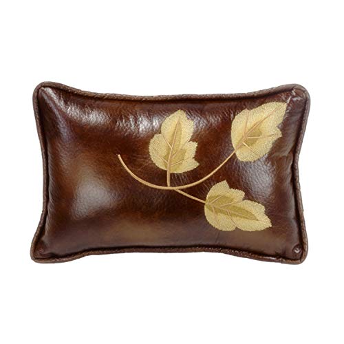 Book Cover Paseo Road by HiEnd Accents | Highland Lodge Leaf Embroidered Faux Leather Lumbar Throw Pillow, 12x19 inch, Rustic Cabin Lodge Western Luxury Bedding