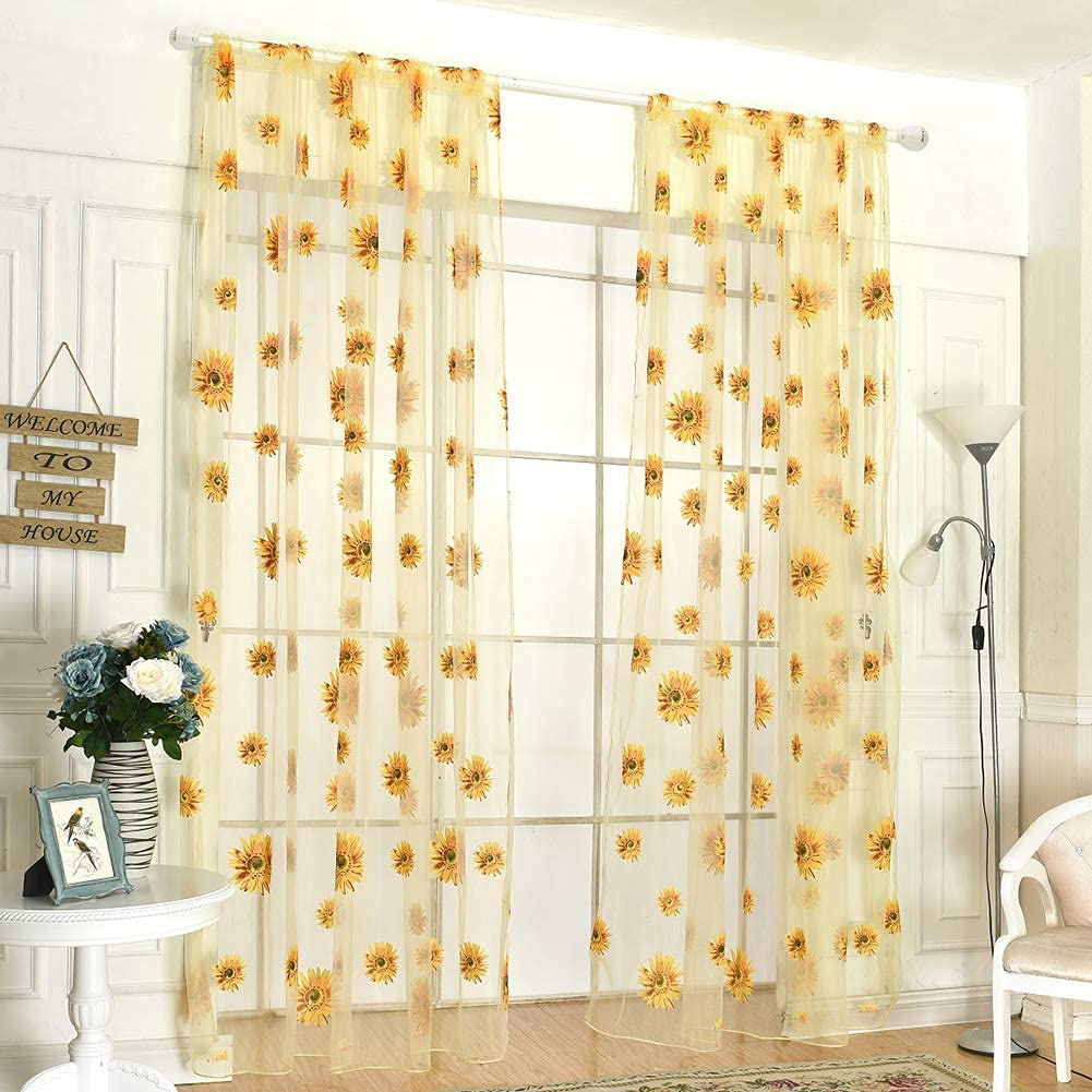 Book Cover 2PCS Sunflower Curtains 2 Panels Curtains for Sunflowers Bedroom Decor Cute Aesthetic Curtains, for Small Window Voile Room Scarf Door Bed Drape Panels, W37.40 x L78.74, Yellow Sheer Curtains Yellow Floral