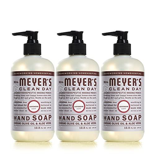 Book Cover Mrs. Meyer's Clean Day Liquid Hand Soap, Cruelty Free and Biodegradable Hand Wash Formula Made with Essential Oils, Lavender Scent, 12.5 oz - Pack of 3