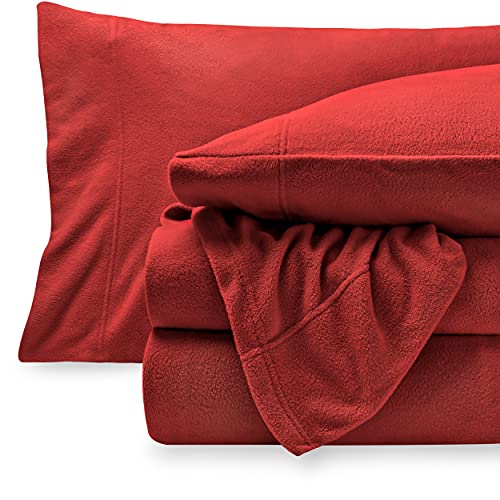 Bare Home Super Soft Fleece Sheet Set - Split King Size - Extra Plush Polar Fleece, No-Pilling Bed Sheets - All Season Cozy Warmth (Split King, Red)