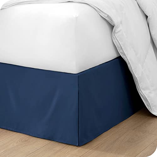 Book Cover Bare Home Pleated Queen Bed Skirt - 15-Inch Tailored Drop Easy Fit - Bed Skirt for Queen Beds - Center & Corner Pleats (Queen, Dark Blue)
