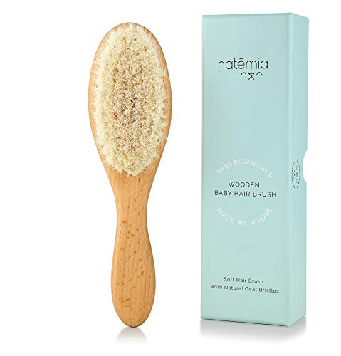 Book Cover Natemia Quality Wooden Baby Hair Brush for Newborns & Toddlers | Natural Soft Goat Bristles | Ideal for Cradle Cap | Perfect Baby Registry Gift