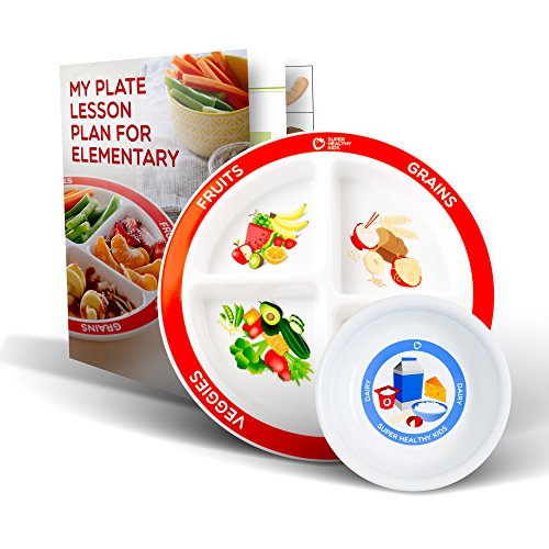 Book Cover Health Beet Portion Plate Choose MyPlate for Kids - Kids Plates with Dividers and Nutrition Portions Plus Dairy Bowl - Includes Elementary Healthy Eating Lesson Plan for Teachers (1 Plate, 1 Bowl)