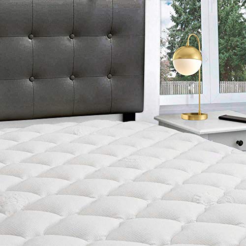 Book Cover eLuxurySupply Double Thick Rayon Bamboo Mattress Topper with Fitted Skirt - Extra Plush Cooling Bamboo Mattress Pad - Hypoallergenic Down Alternative Fill - Proudly Made in The USA - Queen
