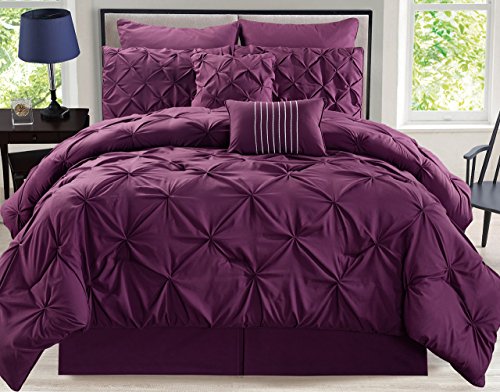 Book Cover 8 Piece Rochelle Pinched Pleat Plum Comforter Set King