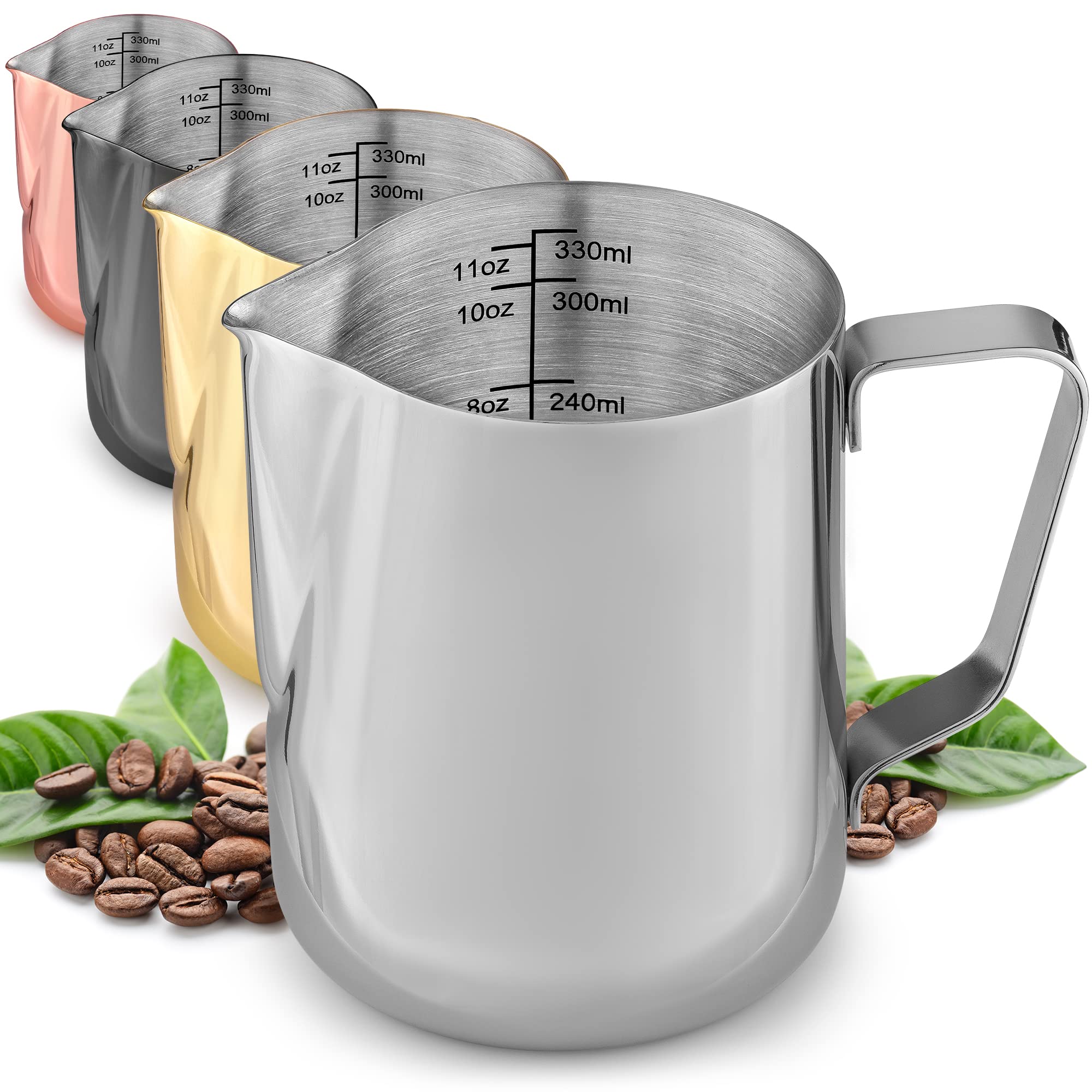 Book Cover Zulay Kitchen 12oz Stainless Steel Milk Frothing Pitcher - Milk Frother Cup - Easy-to-Clean Espresso Accessories - Easy-to-Read Creamer Measurements - Foam Making for Coffee & Matcha 12 oz - 1.5 Cups Silver