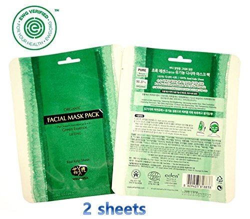Whamisa Organic Real SEA KELP Facial Mask Sheet - 35g (2 sheets), OCEAN'S Green Essence - Naturally fermented, EWG Verified