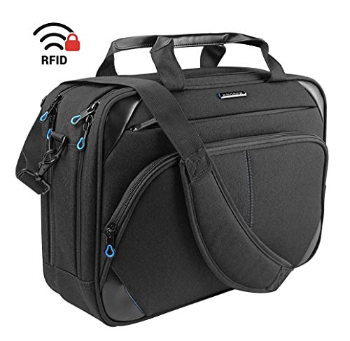 KROSER Laptop Bag 15.6 Inch Laptop Briefcase Laptop Messenger Bag Water Repellent Computer Case Laptop Shoulder Bag Durable Tablet Sleeve with RFID Pockets for Business/College/Women/Men-Black/Blue