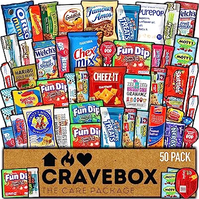 CraveBox Care Package (45 Count) Snacks Food Cookies Granola Bar Chips Candy Ultimate Variety Gift Box Pack Assortment Basket Bundle Mix Bulk Sampler Treats College Students Office Staff Christmas
