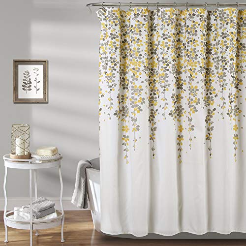 Book Cover Lush Decor Weeping Flower Shower Curtain - Fabric Floral Vine Print Design, 72â€ x 72â€, Yellow & Gray