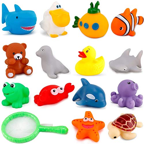 Book Cover Liberty Imports 15 PCS Water Bath Squirties - Fun Floating Squeeze and Squirt Bathtub Squirters - Ideal Toys for Kids, Babies, Toddlers Bathtime (Ocean Animals)